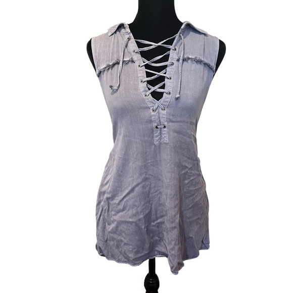 Y2K Blue Front Cross Tie Tank Top Mini Dress Grunge Indie Sleaze Vintage 90s - Picture 1 of 9